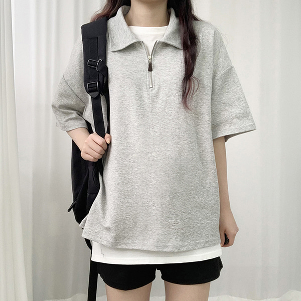 ウッド半ジップアップ襟付き半袖Tシャツ BULLANG GIRLS 韓国オルチャンファッション通販サイト